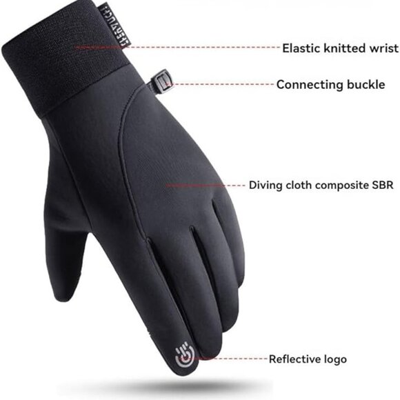 Winter Touchscreen Cycling Gloves, Fleece Lined For Outdoor Hiking & Skiing - XL - Picture 2 of 10